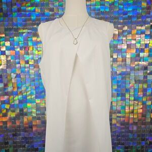 Women's White Sleeveless Overlay Tunic Top